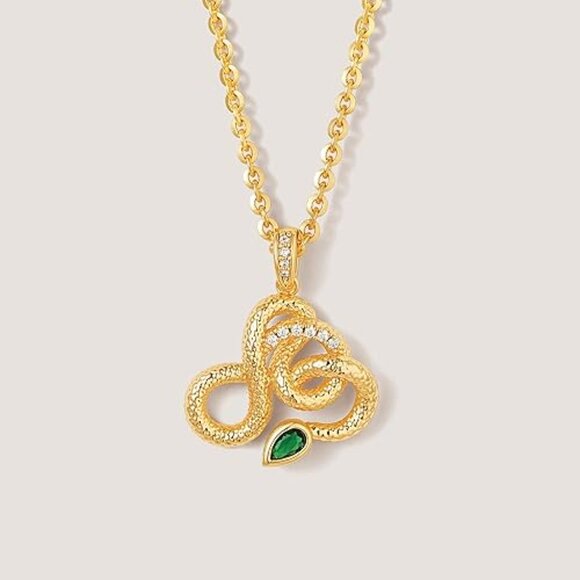 Neiman Marcus 18K Gold-Plated Emerald Snake Necklace - Picture 1 of 5